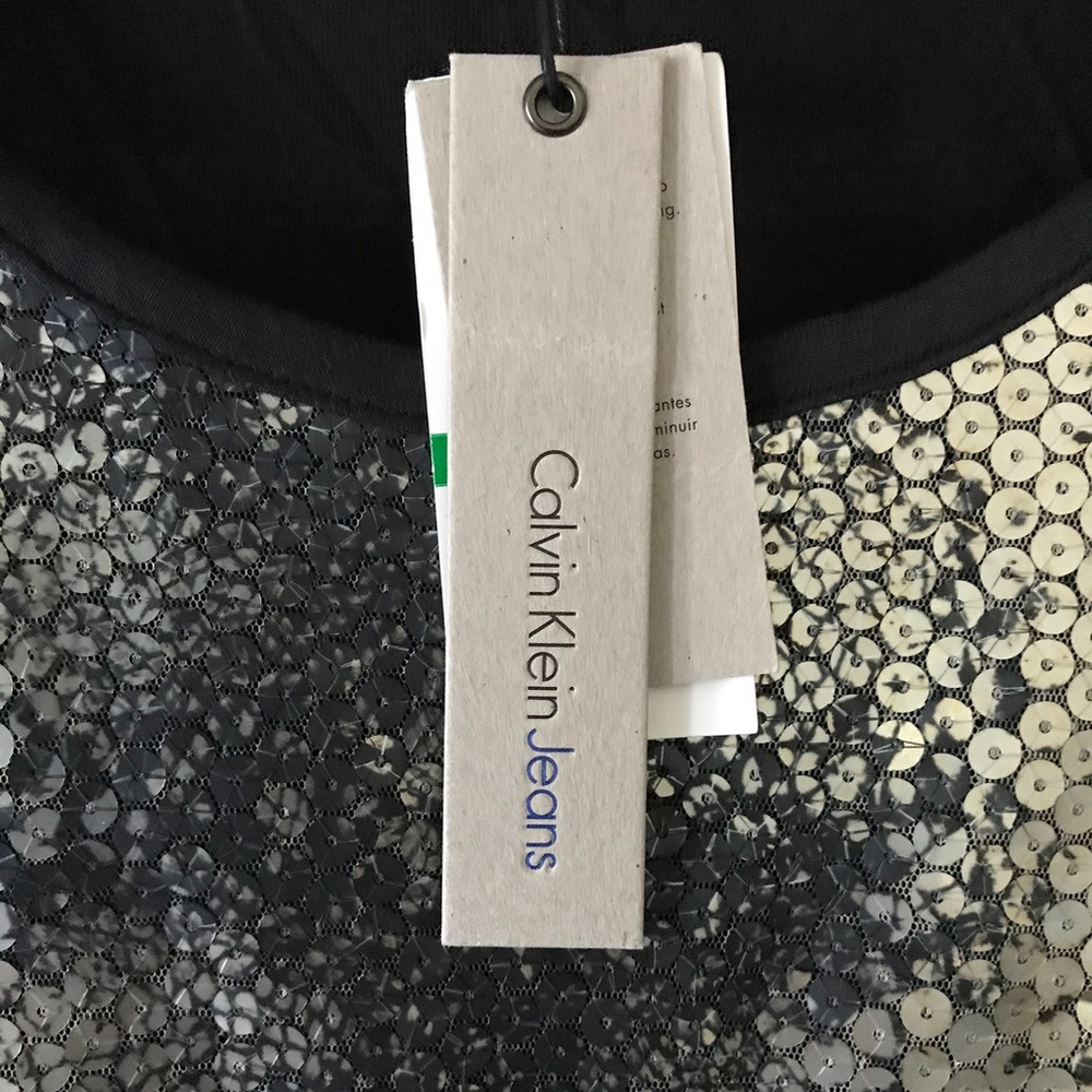 CALVIN KLEIN Sexy Silver Sequin Dress Sz L - Picture 6 of 6